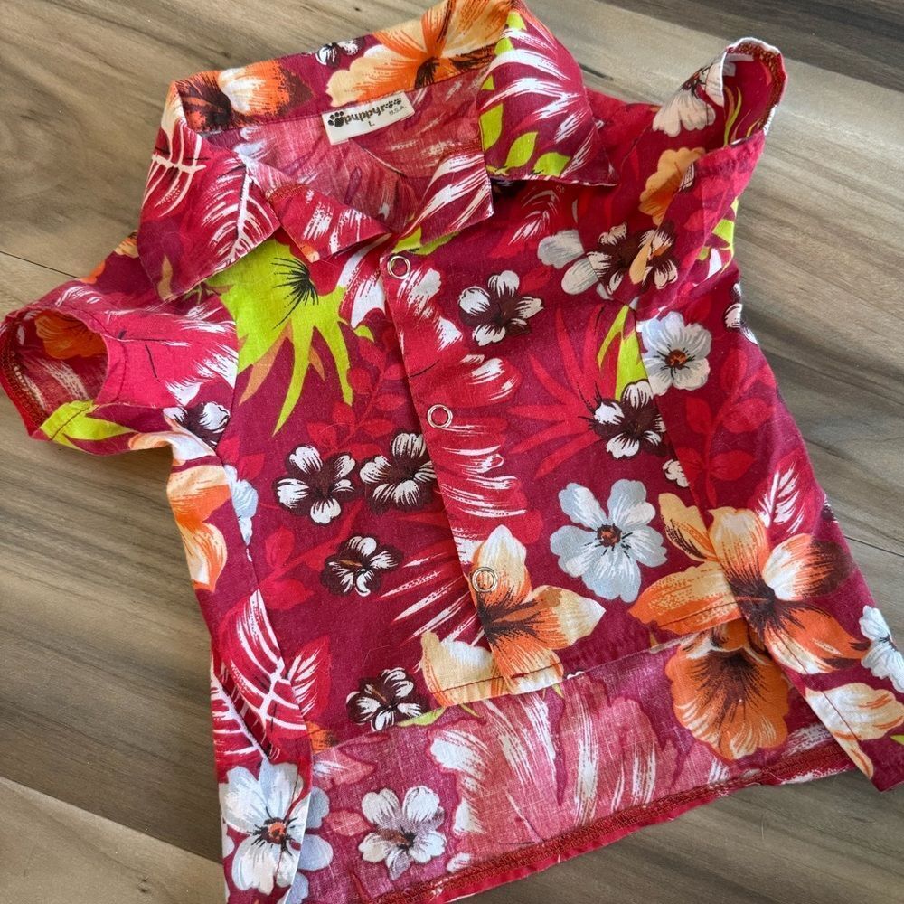 Red Floral Pet Hawaiian Shirt for Puppy Dog